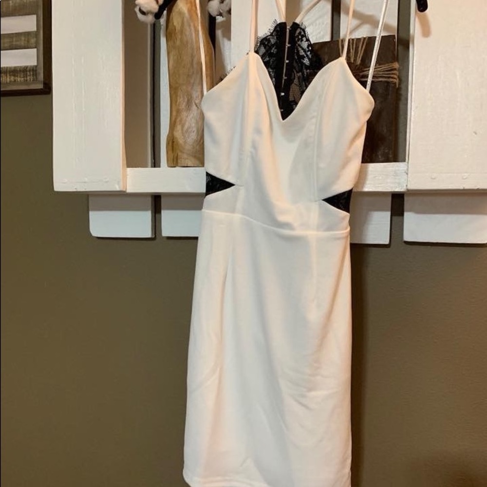 Sexy strappy white dress with black lace!